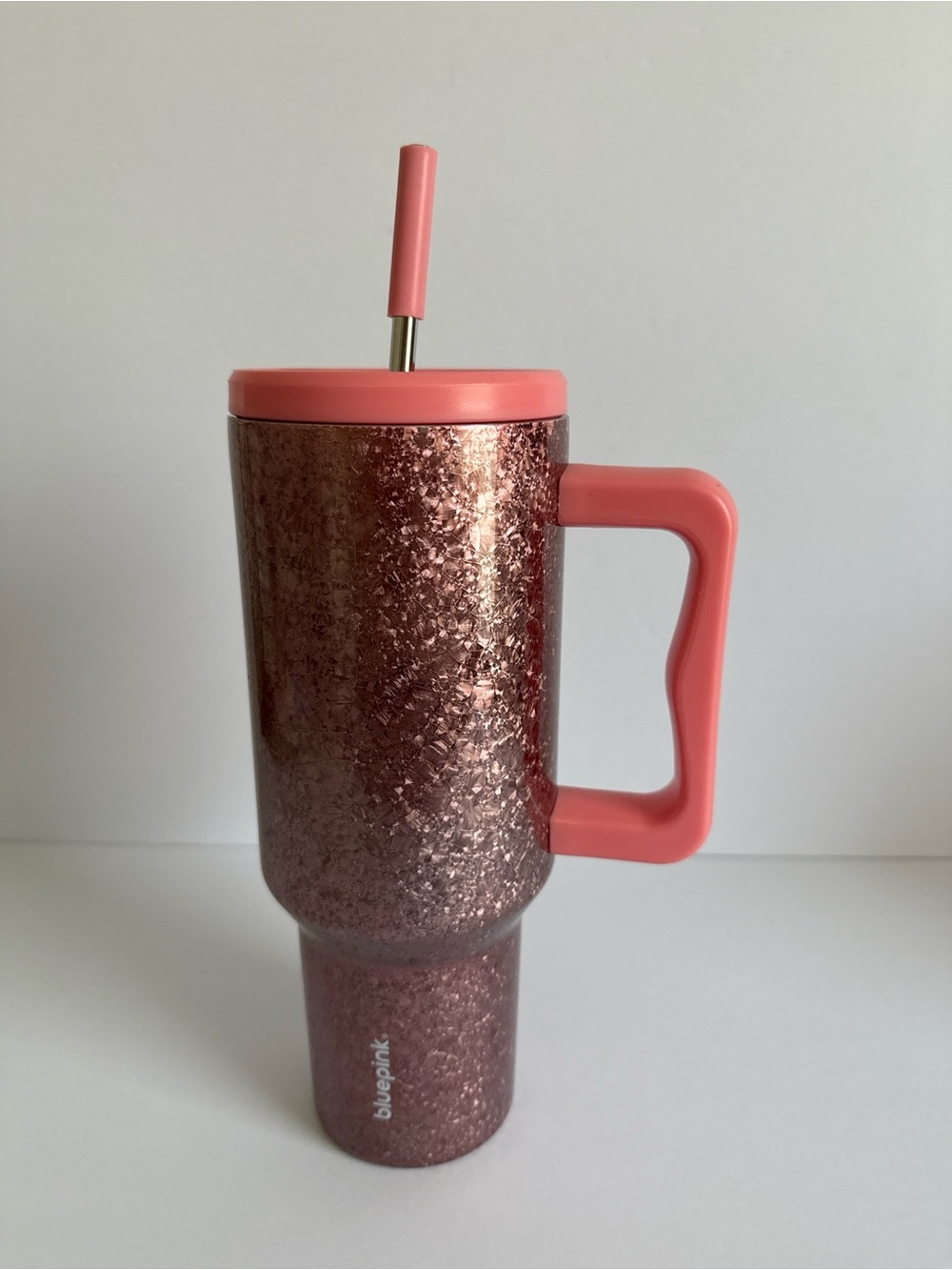Bluepink Glitter Tumbler Cup w Handle & Straw Pink Metallic Insulated Cup